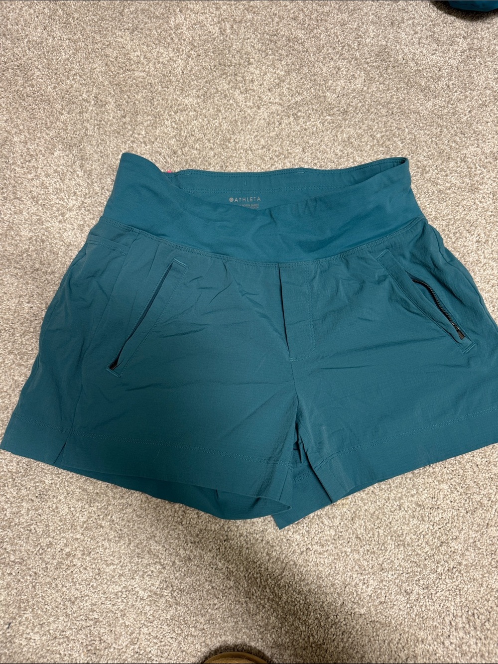 Athleta Teal High-Waist Performance Shorts with Zippered Pockets